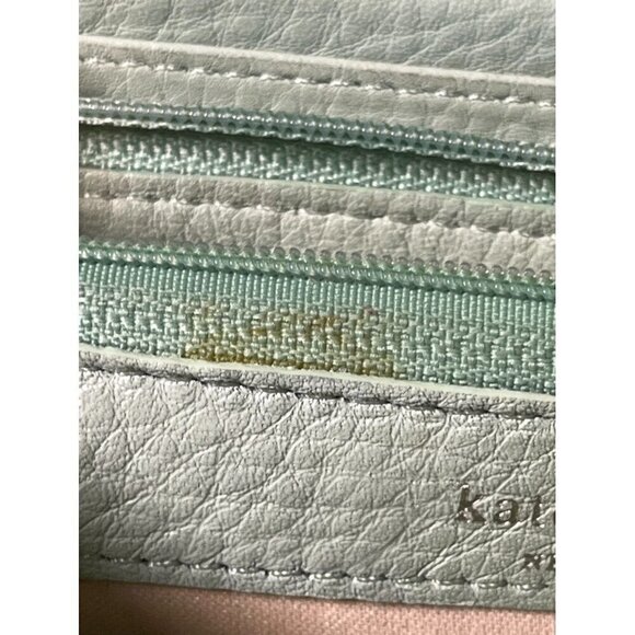 Kate Spade Wallet OS Green Leather Black Bow Zip Around Metallic Preppy Retro 80 - Picture 14 of 15